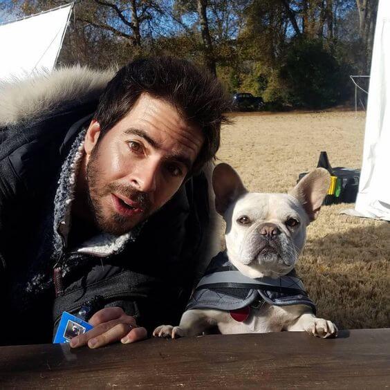 Eli Roth with his Frenchie