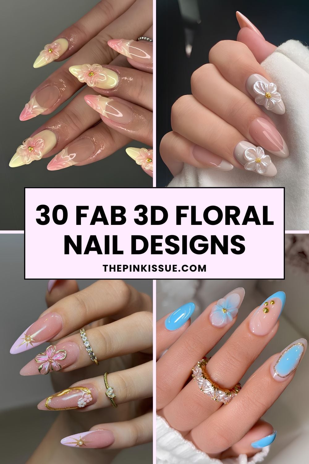 3D floral nail ideas Pinterest