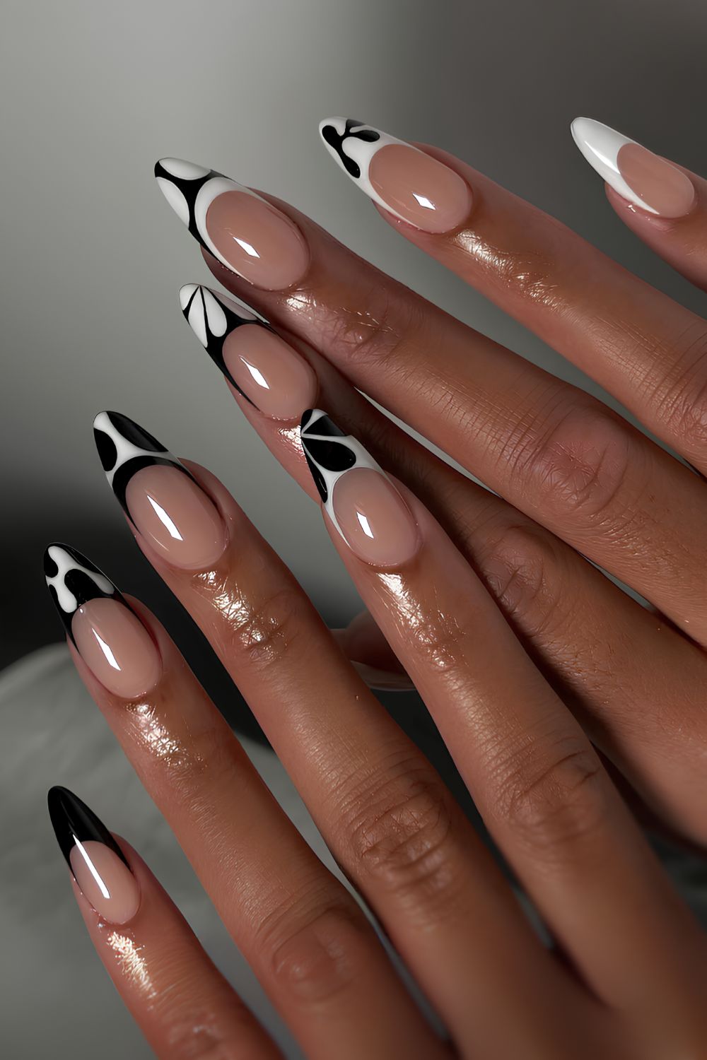Abstract black and white French manicure