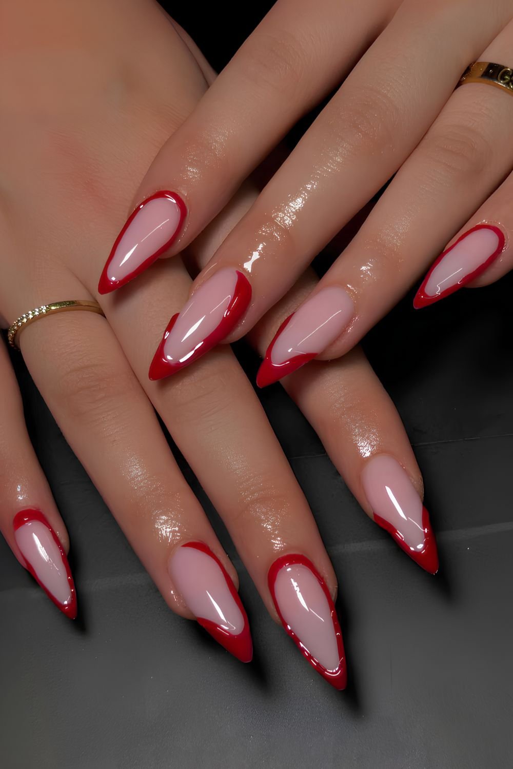 Abstract drip-effect Red French mani