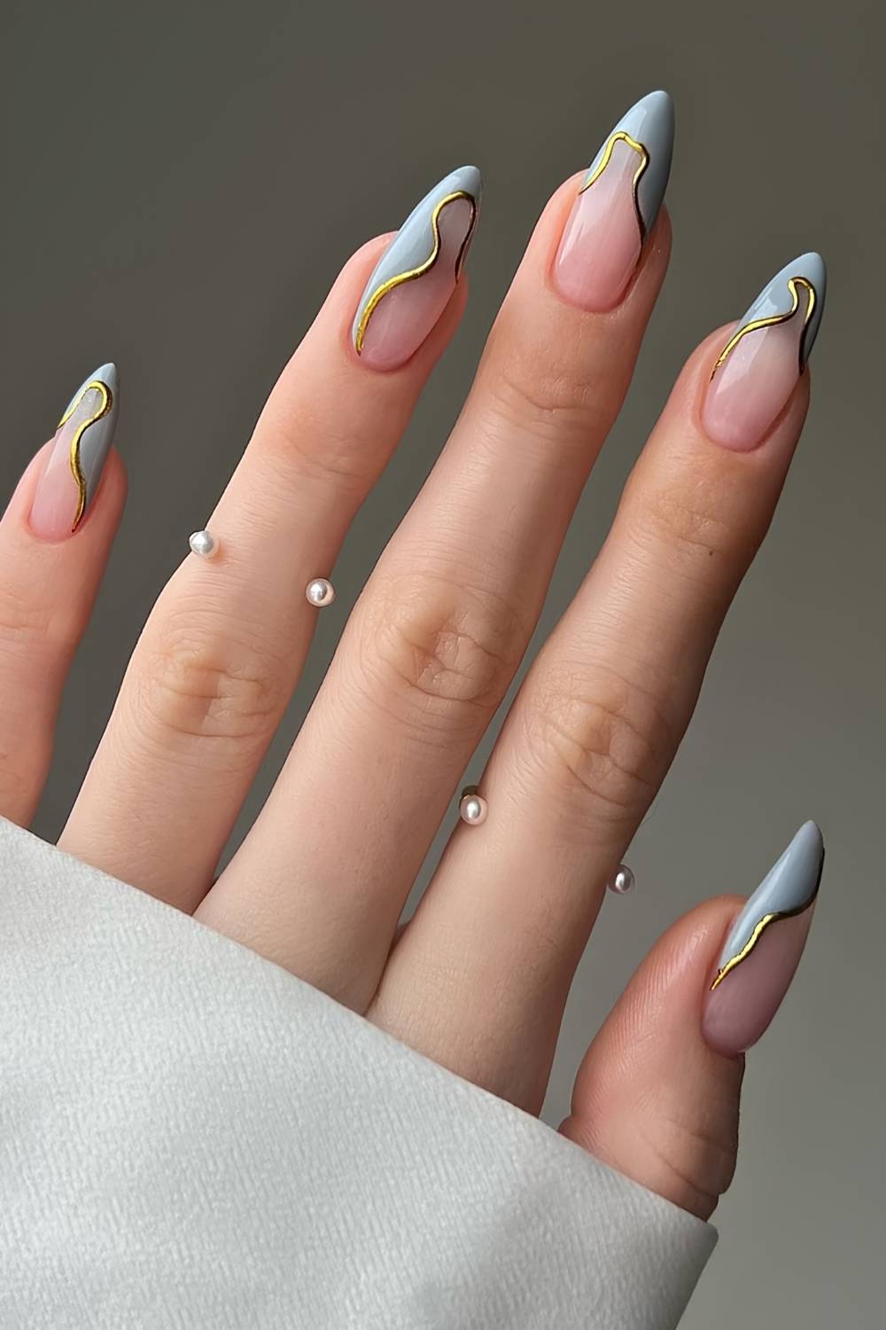 Abstract gray French mani with gold accents