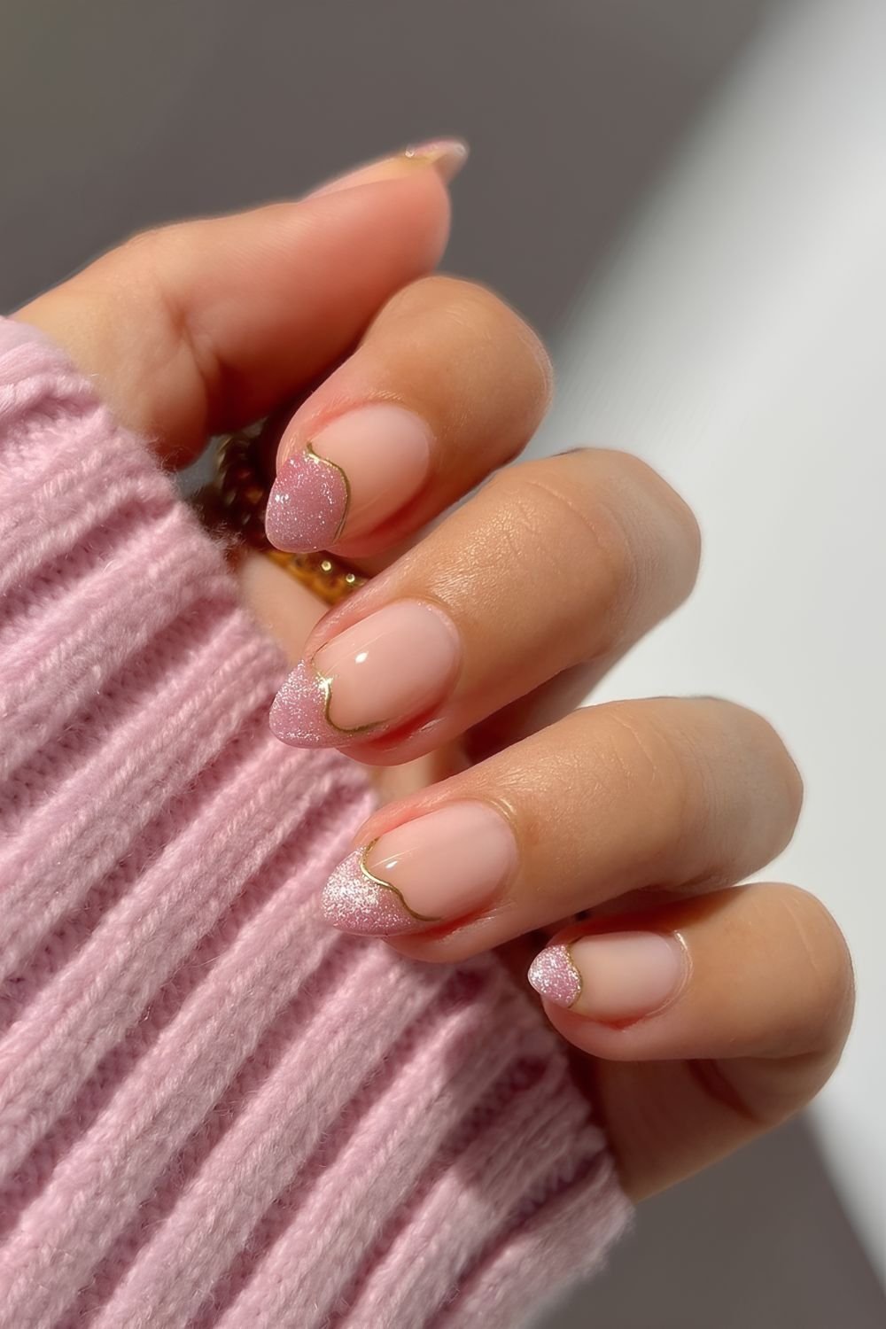 Abstract pink cat eye French nails