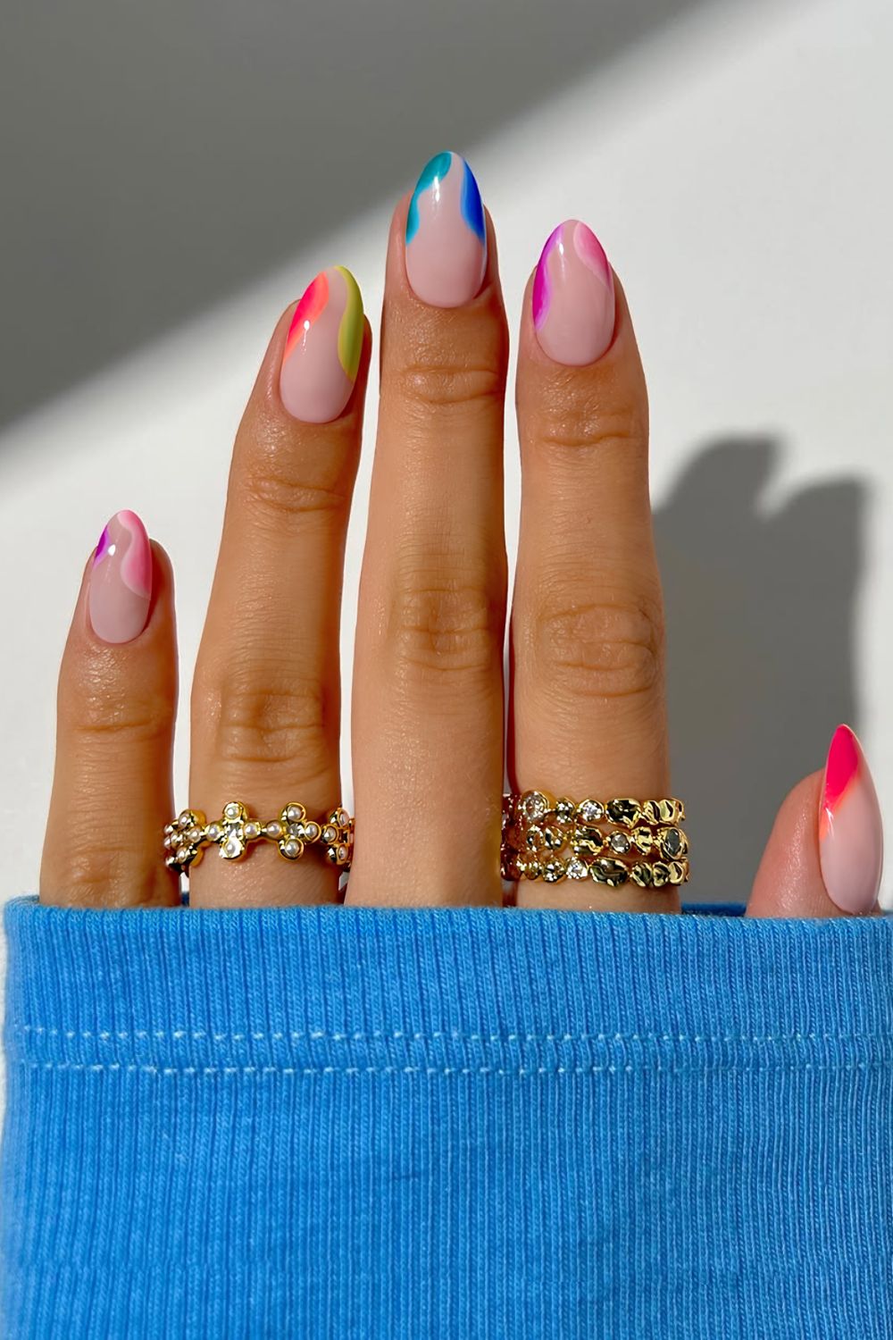 Abstract rainbow swirl nails