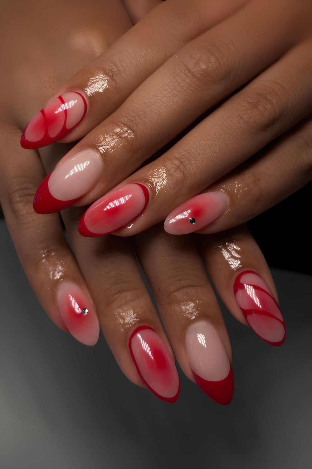 Abstract red mani with swirls and aura