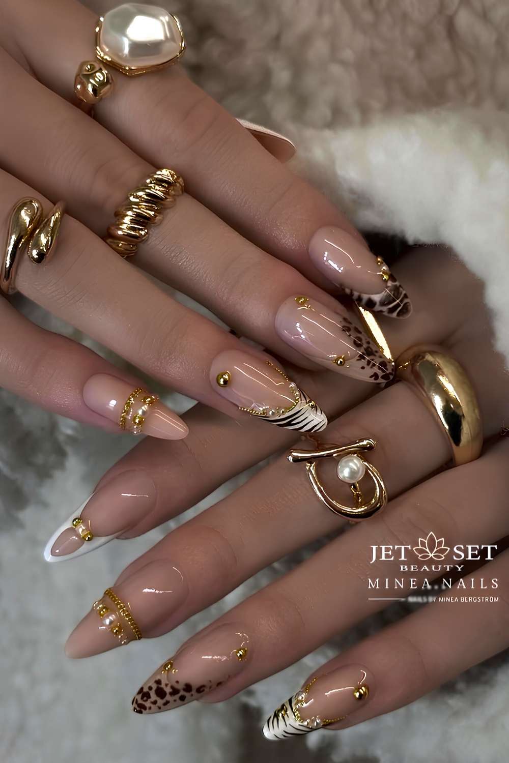 Animal print French mani with gold details