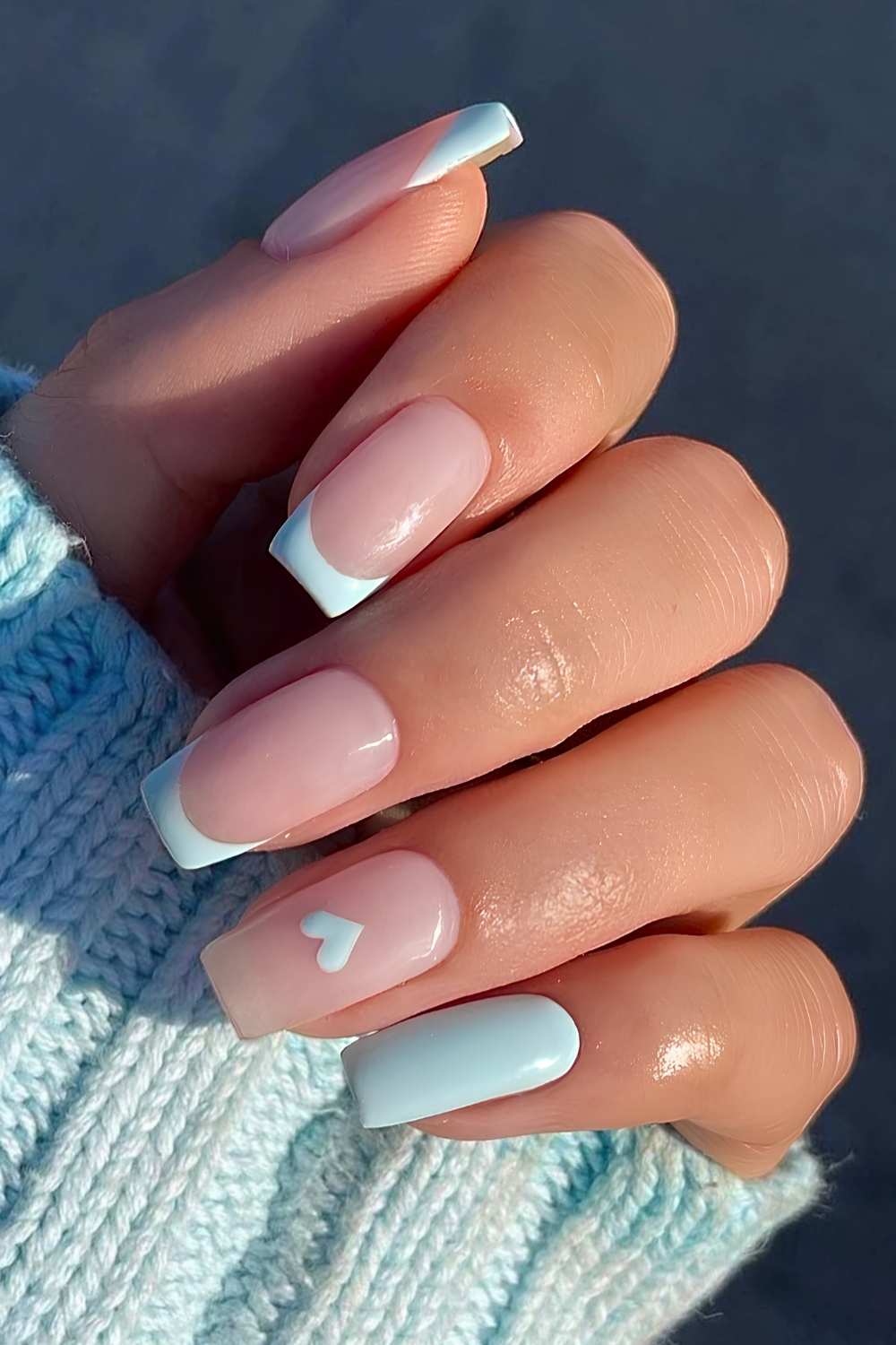 Baby blue heart manicure