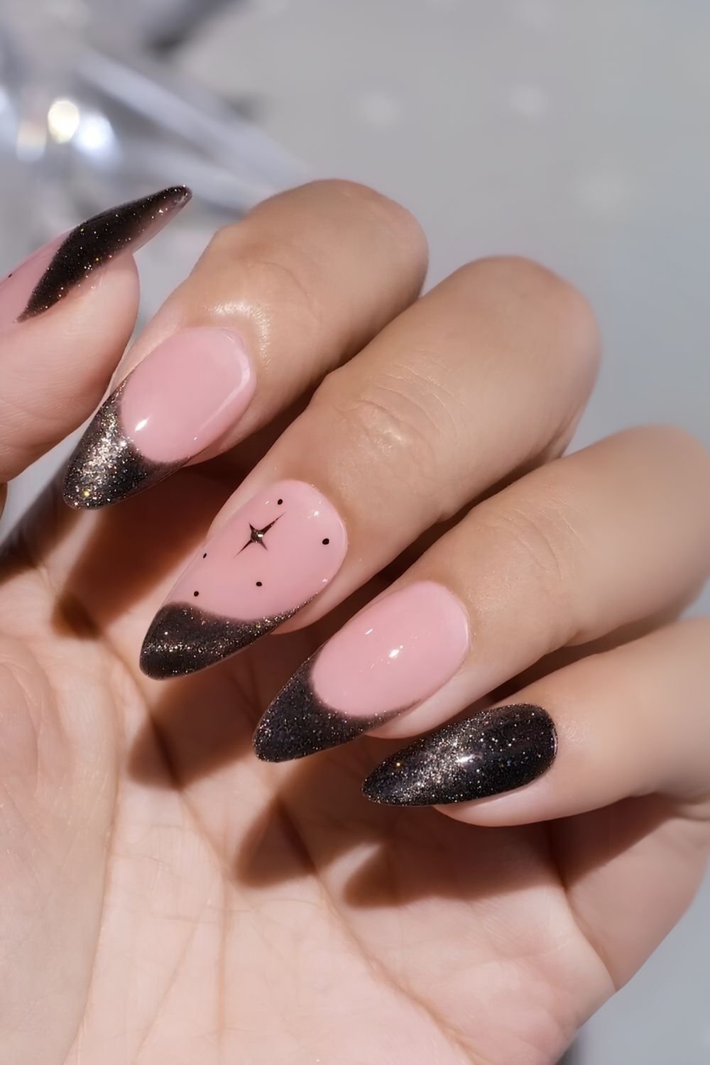 Black French cat eye manicure