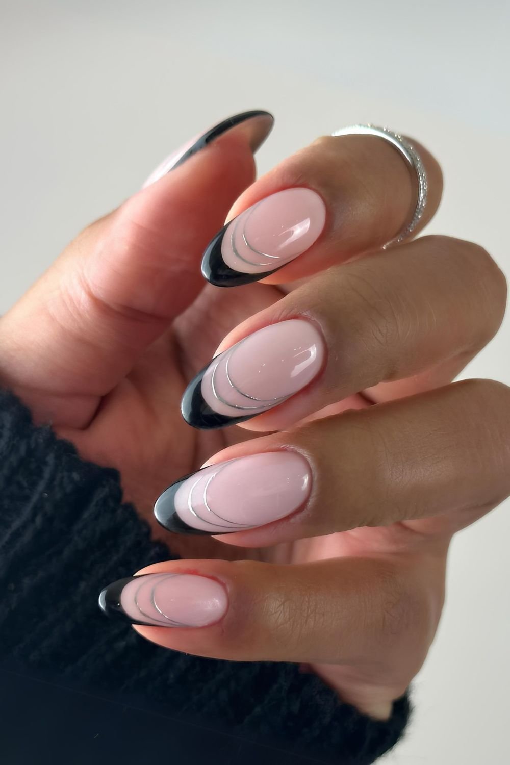 Black and silver French nails