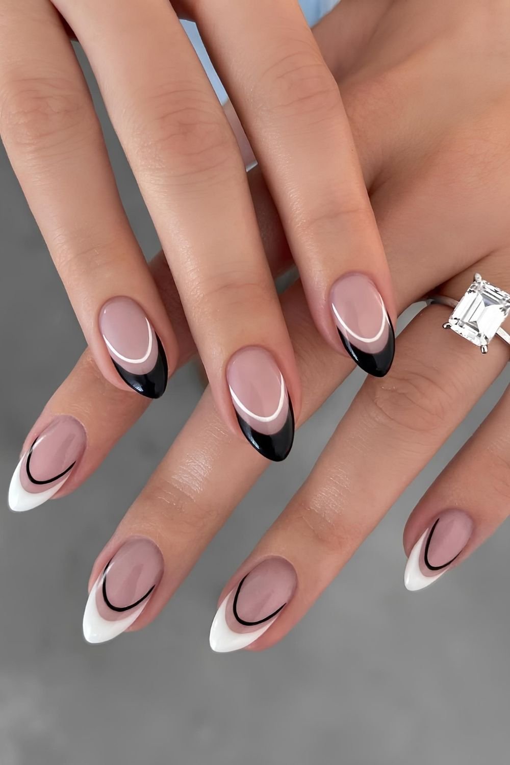 Black and white double French nails