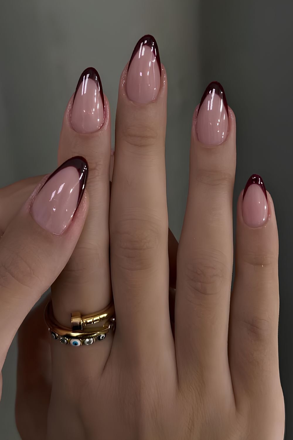 Black cherry French manicure