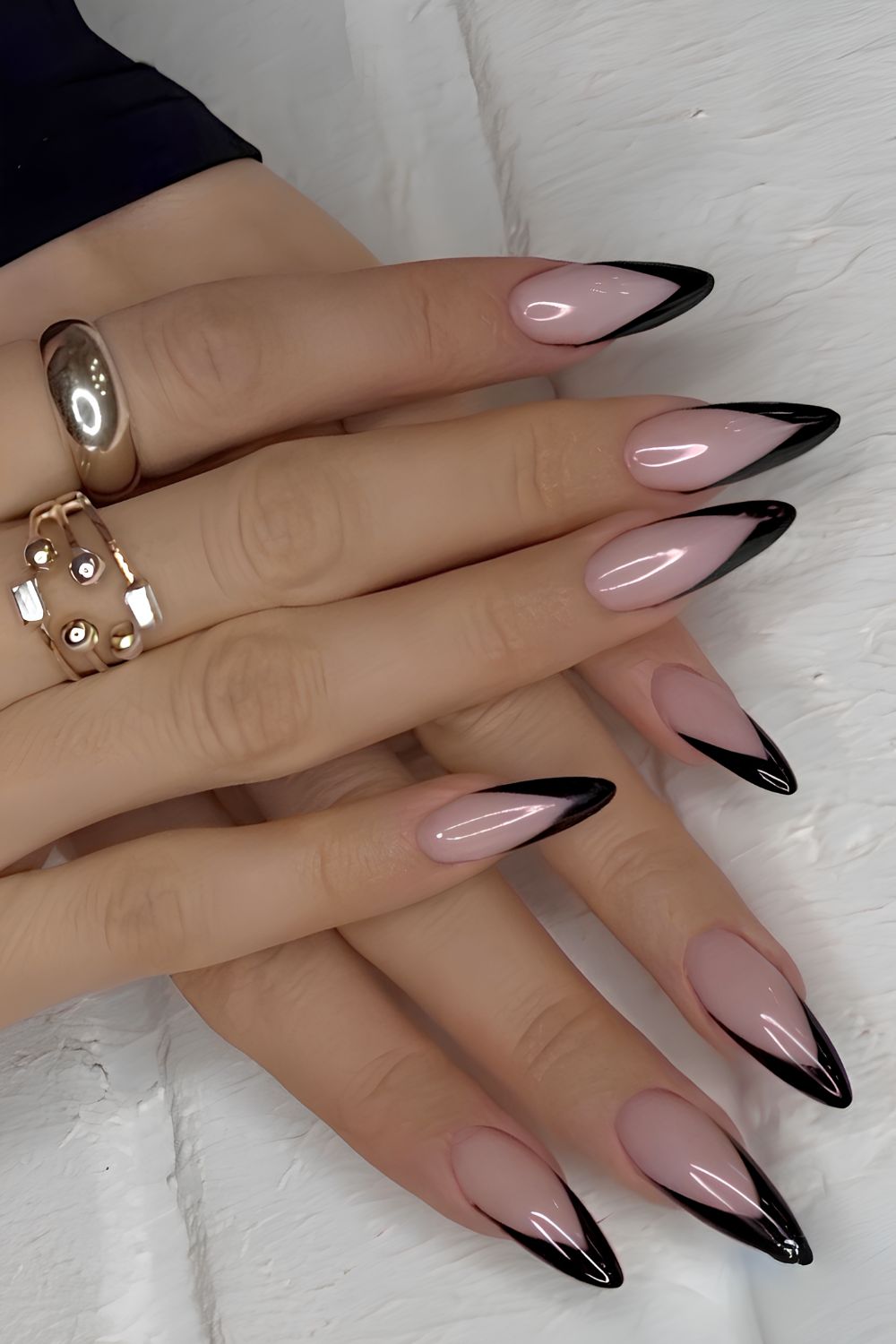 Black pointed French manicure