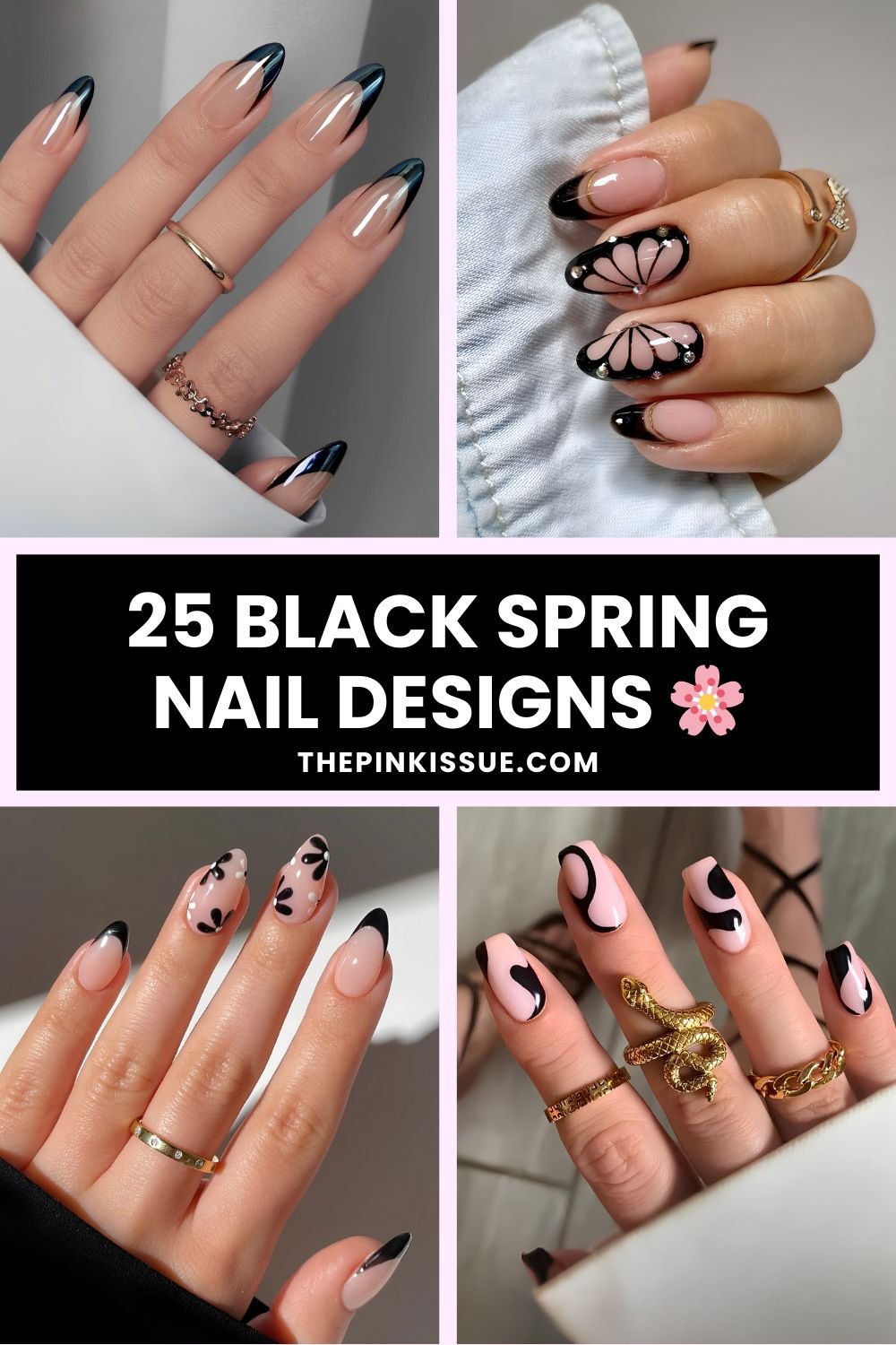 Black spring nails Pinterest