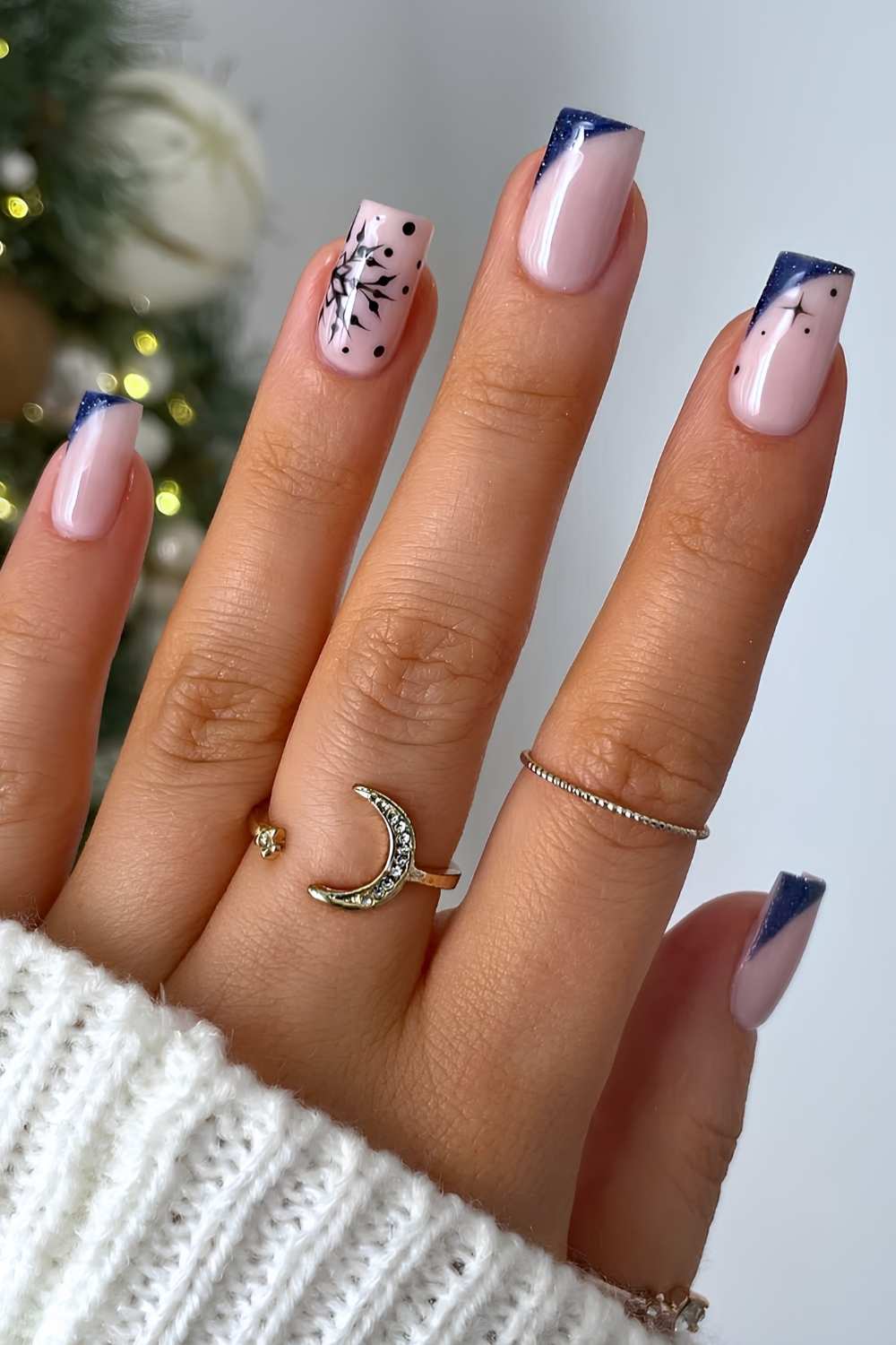 Blue Christmas side French tips