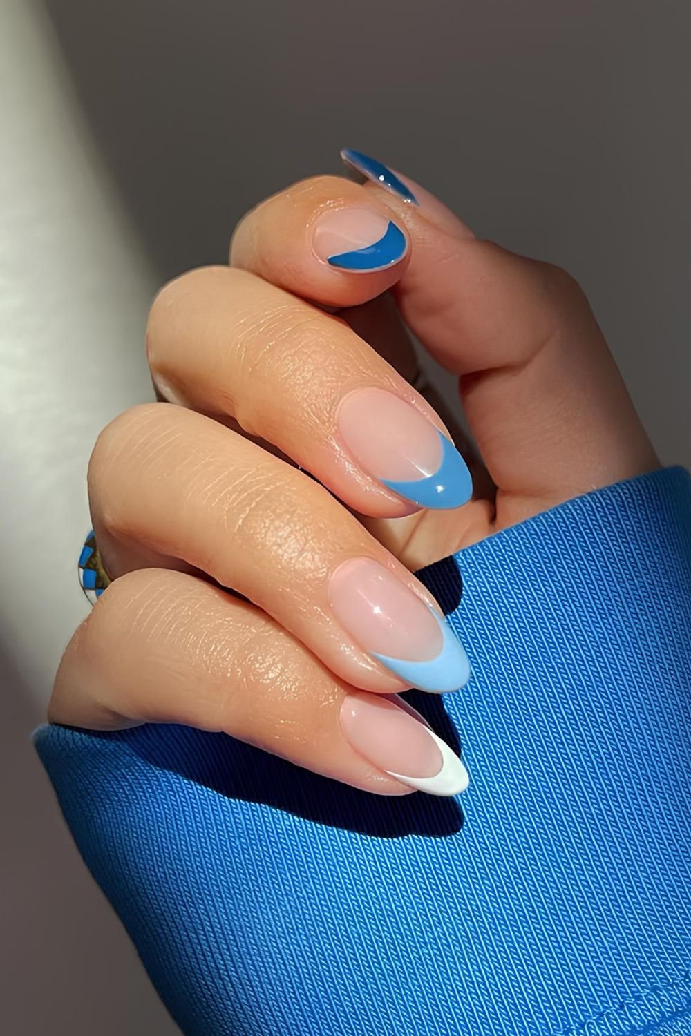 Blue French skittle nails