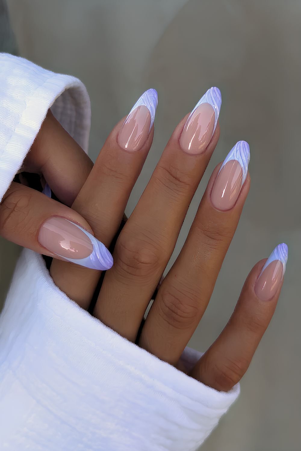 Blue and purple textured French nails