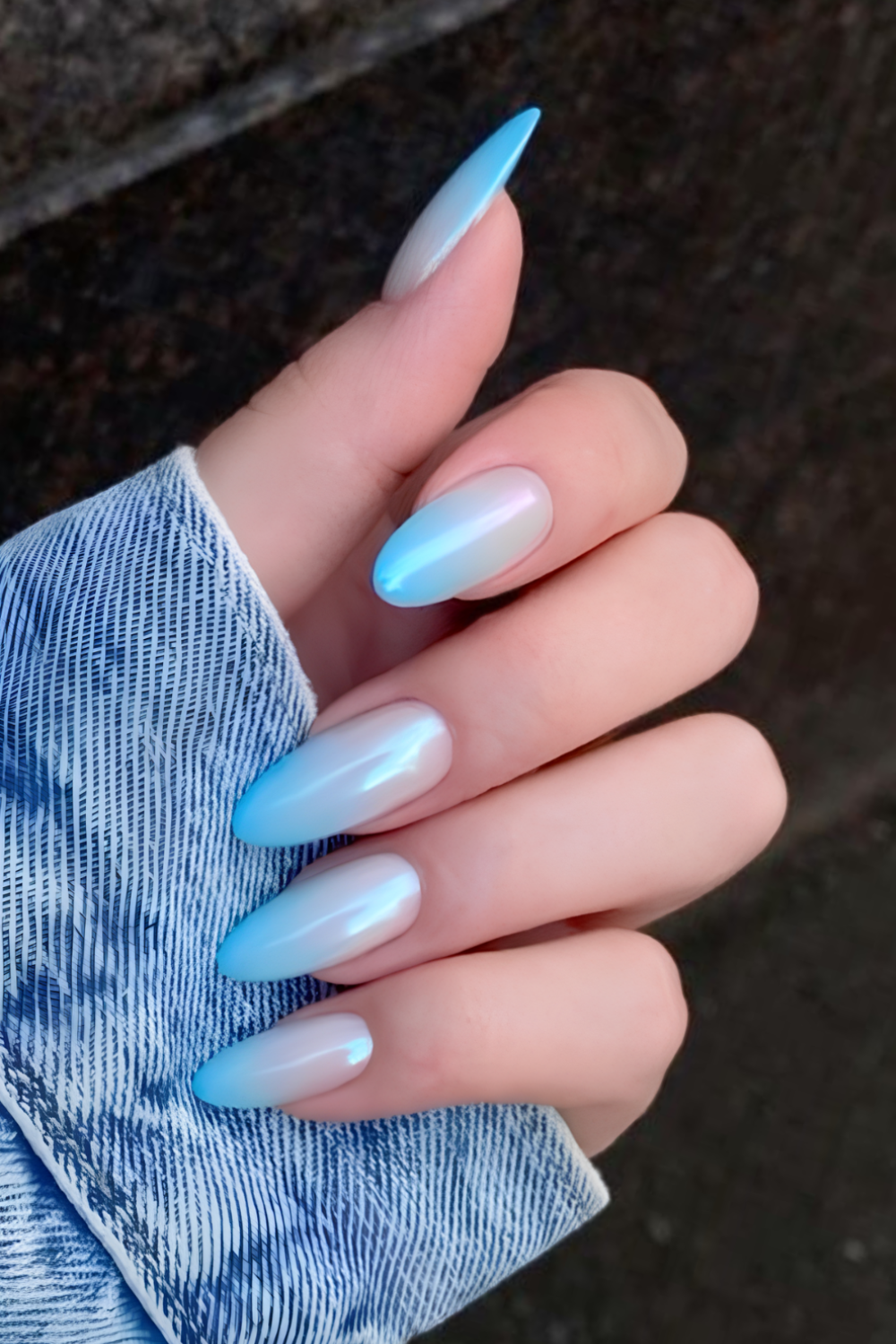 Blue and white glazed ombre nails