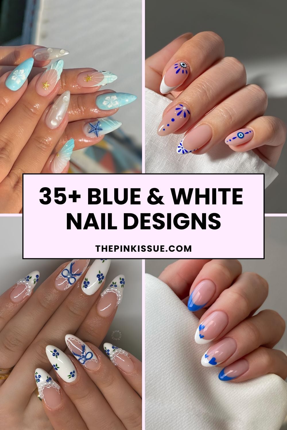 Blue and white nail design ideas Pinterest