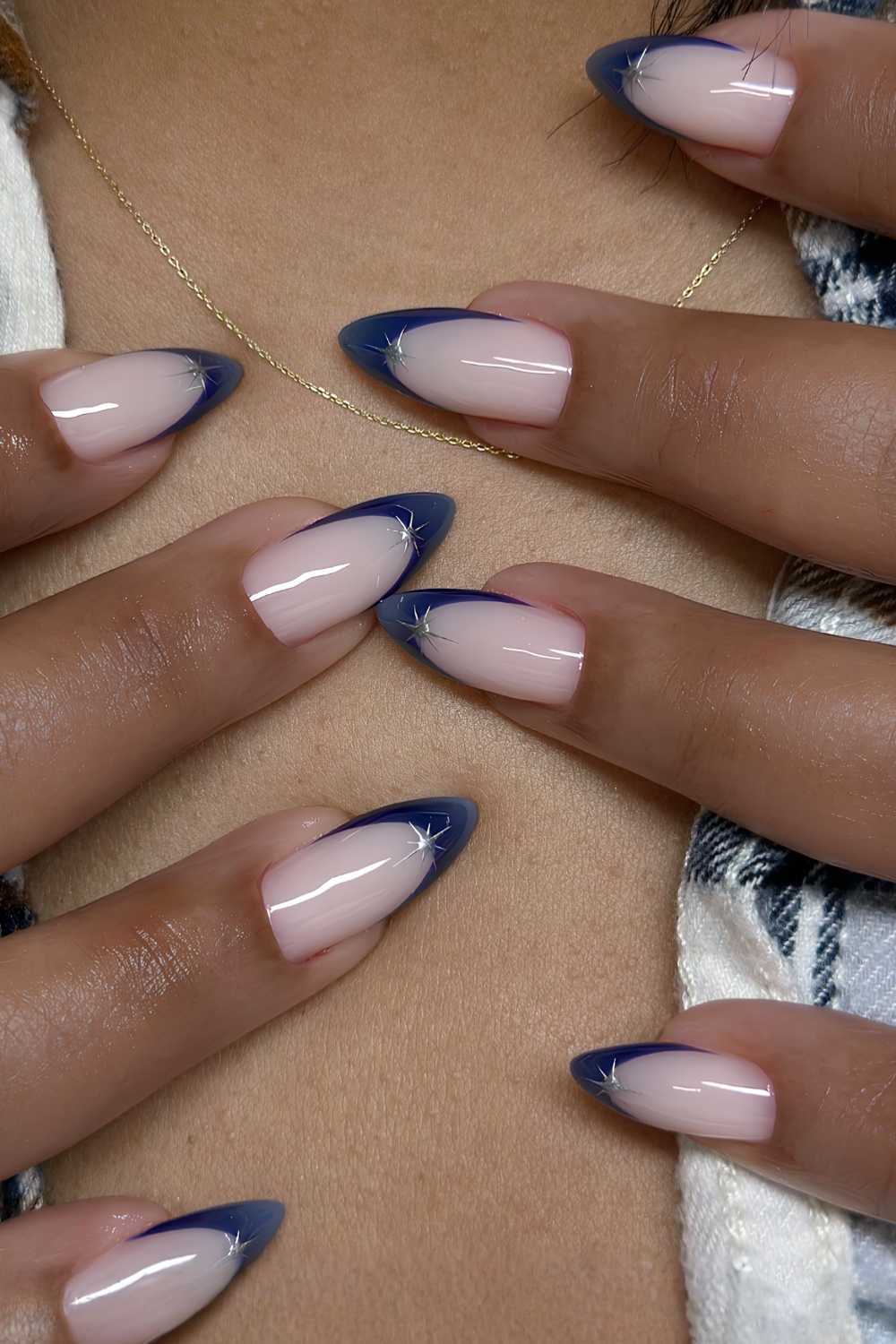 Blue gradient French mani with stars