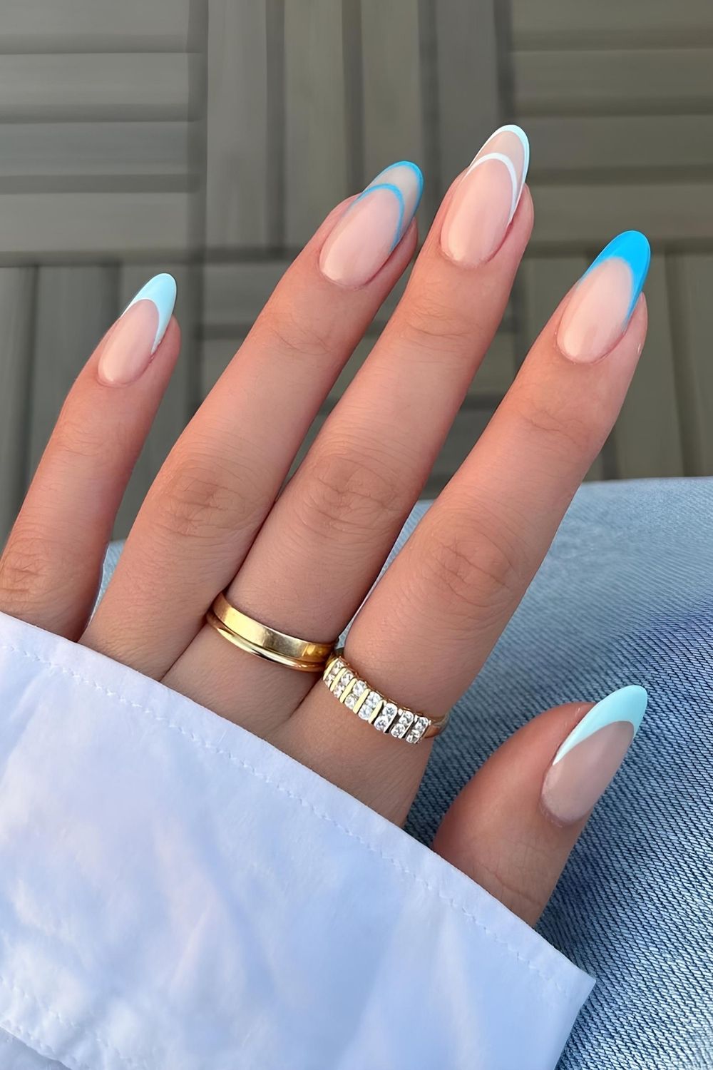 Blue mix of classic French tips with double tips