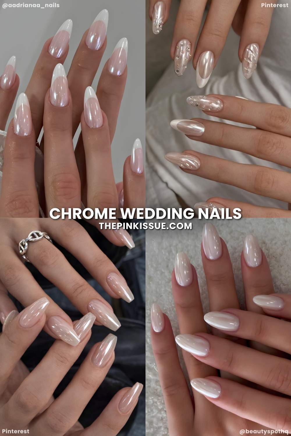 Bridal nails with chrome finish