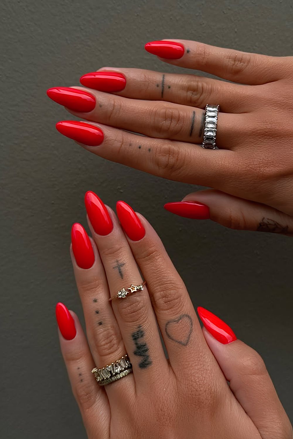 Bright red solid color nails