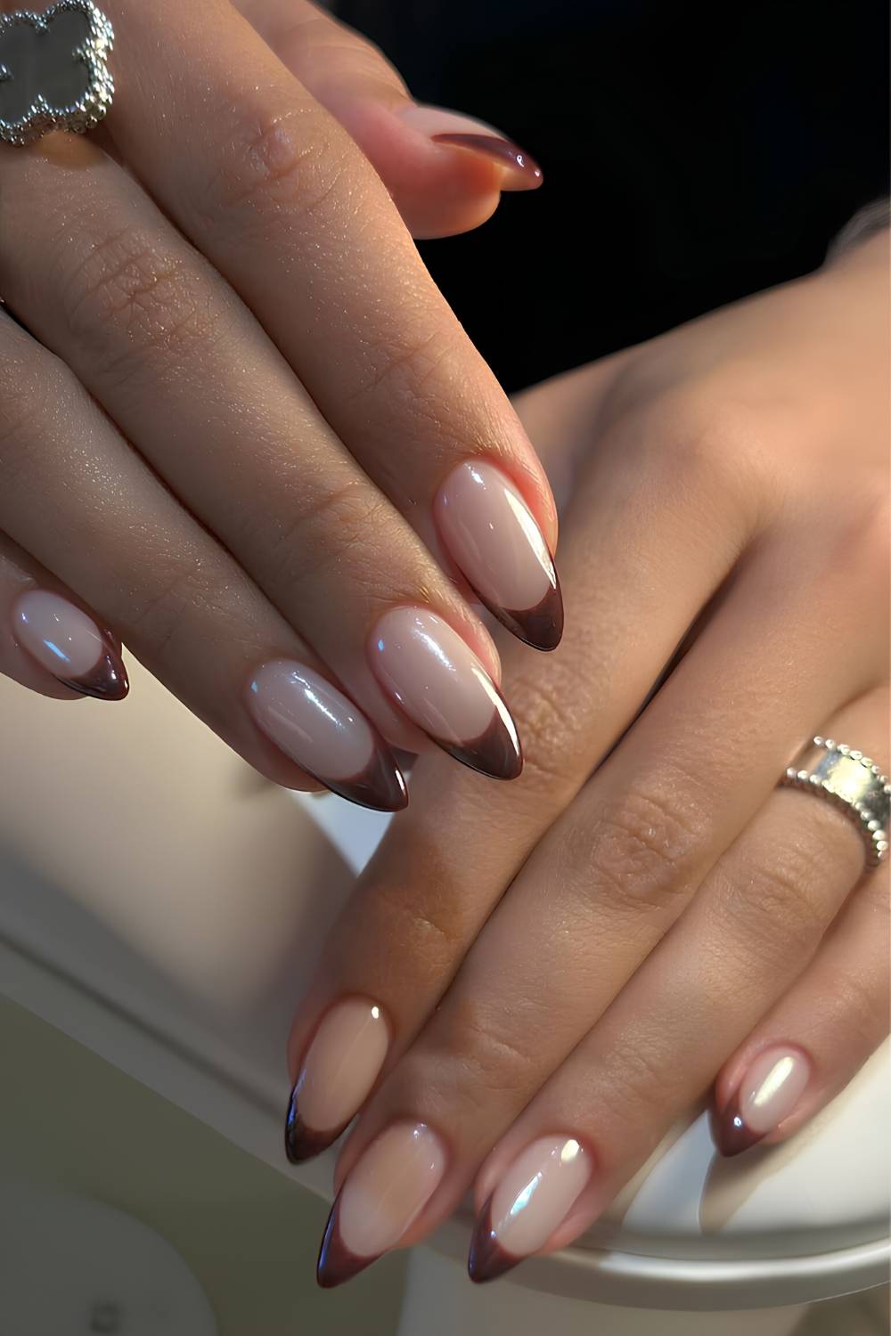 Brown chrome French tip nails