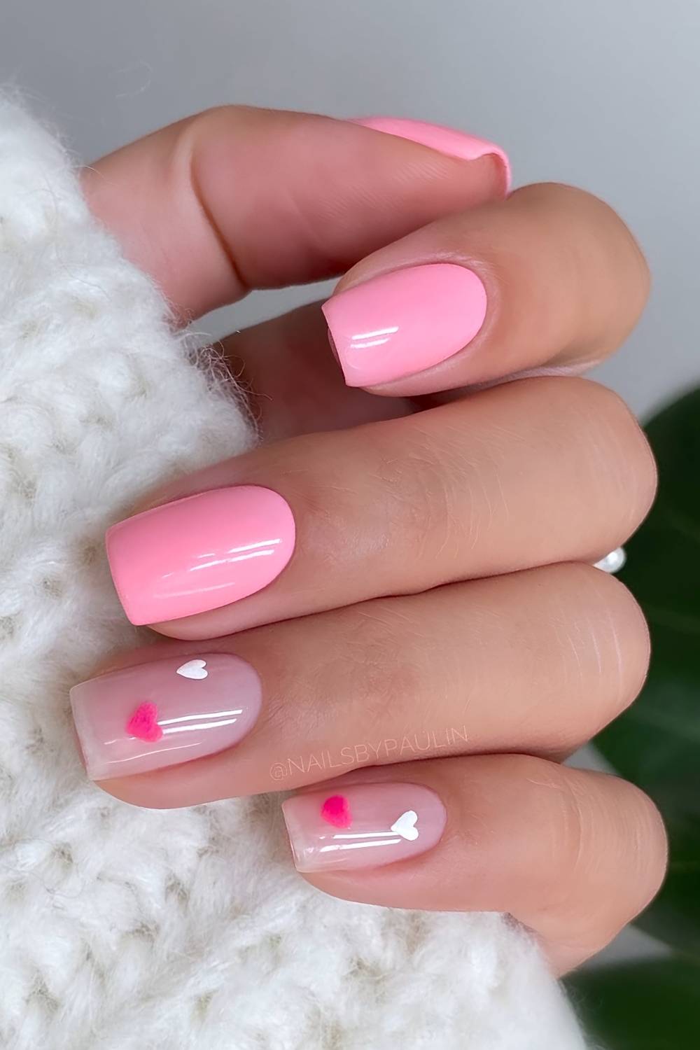 Bubblegum pink nails with hearts