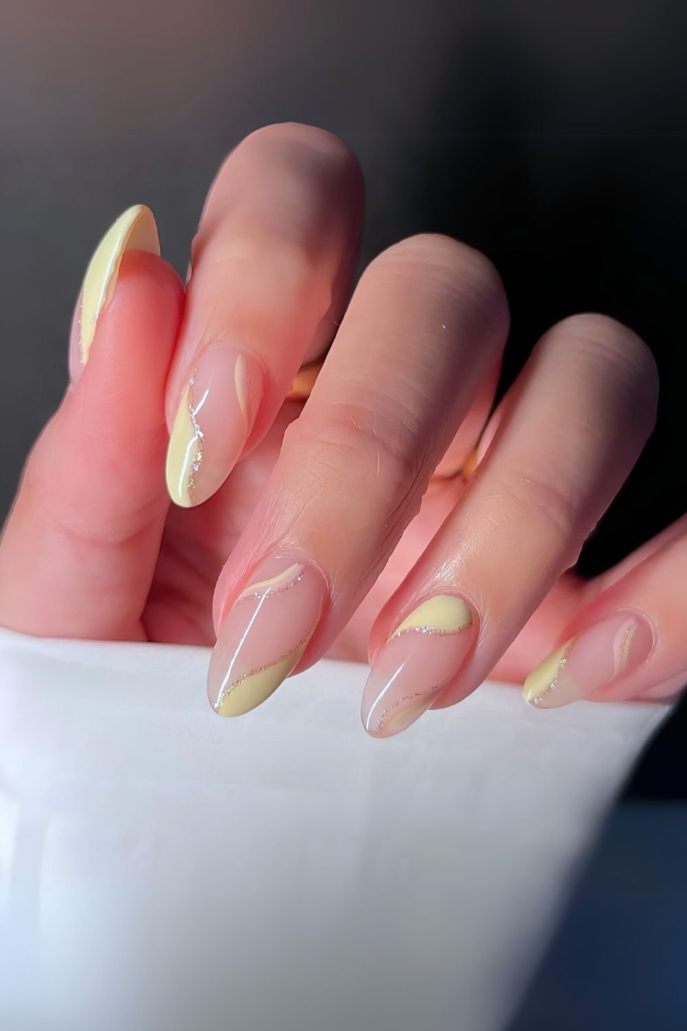 Butter yellow mani with swirls and negative space