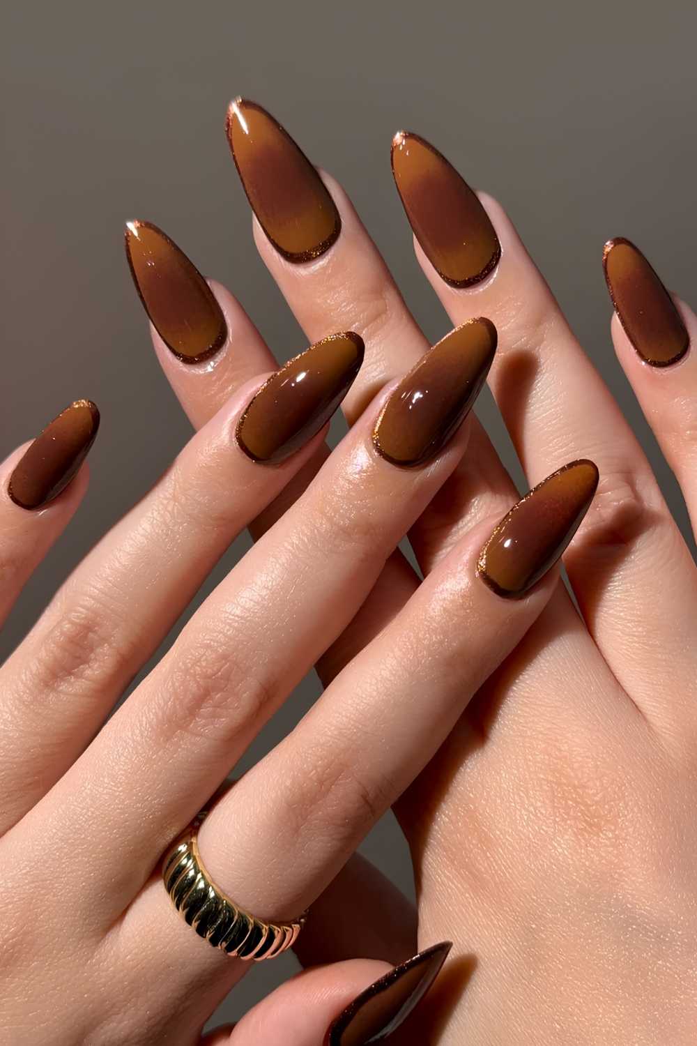 Caramel brown aura nails