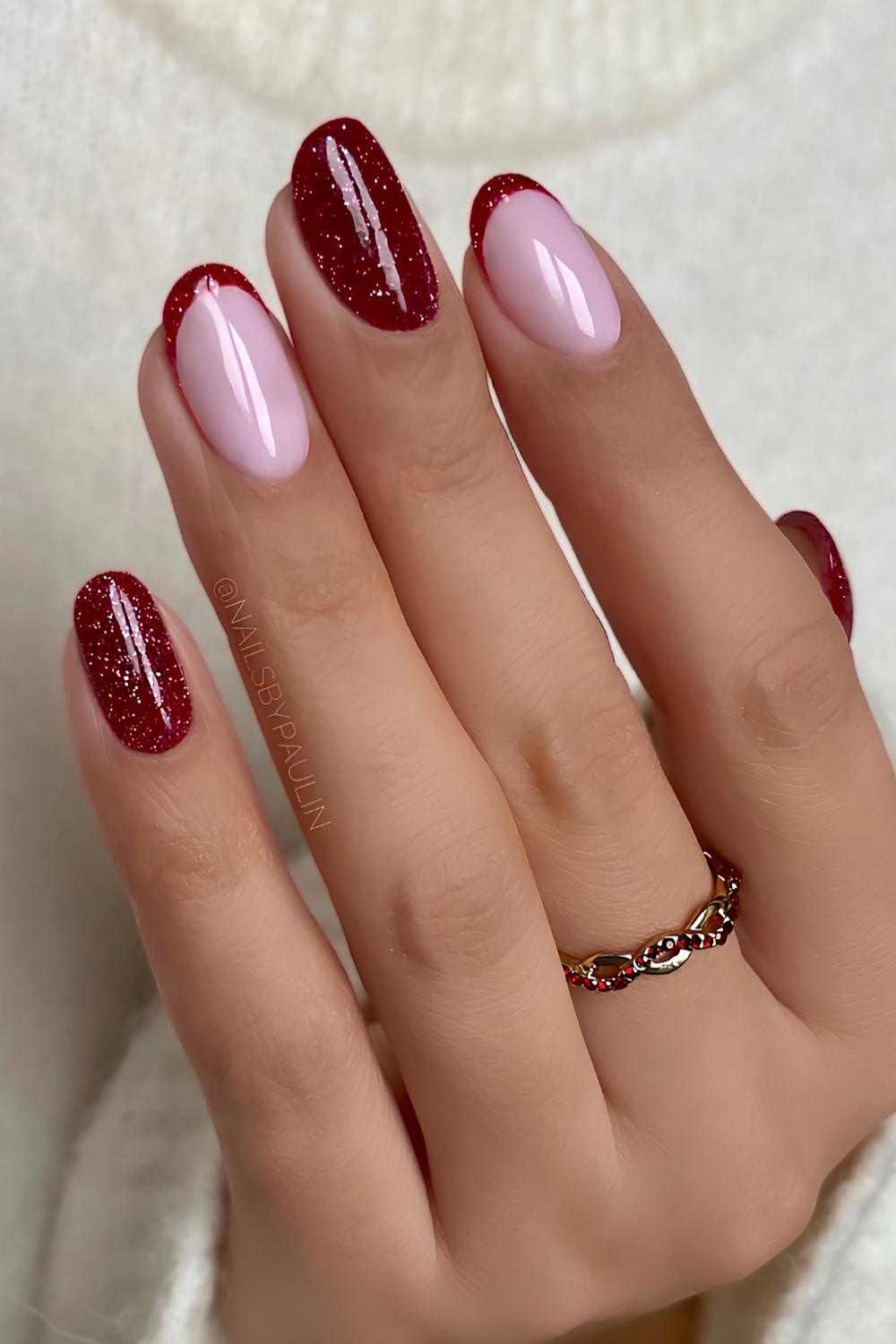 Cherry red glitter nails