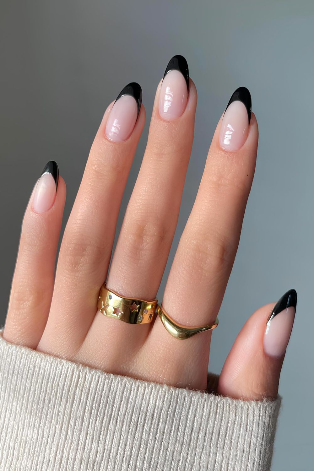 Classic black french tip manicure