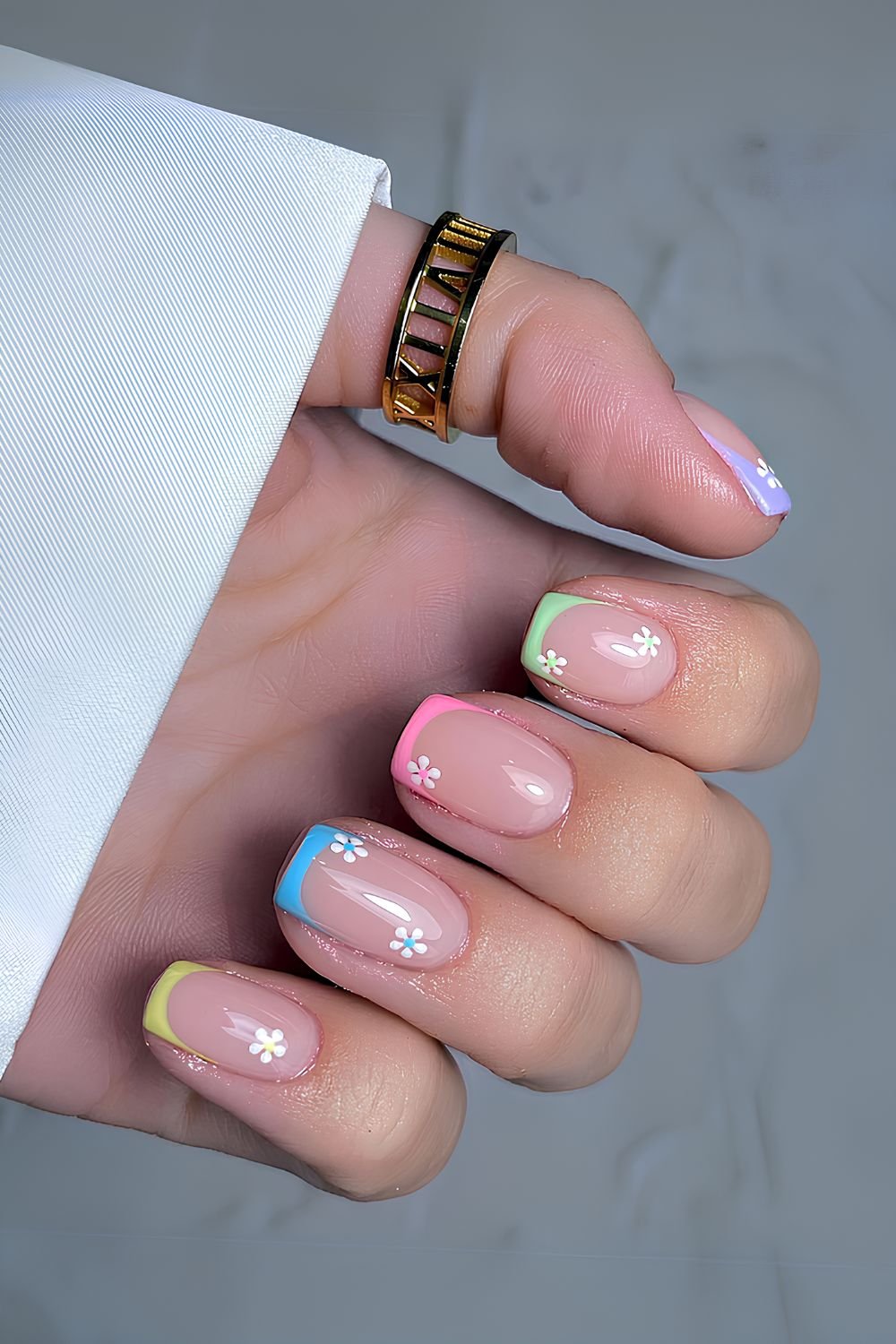 Colorful French with tiny floral art