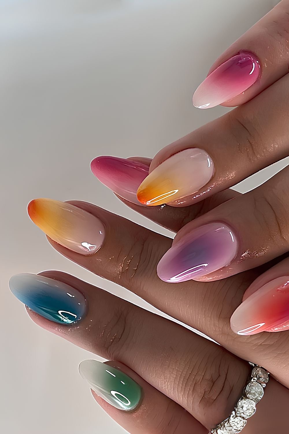 Colorful aura effect nails