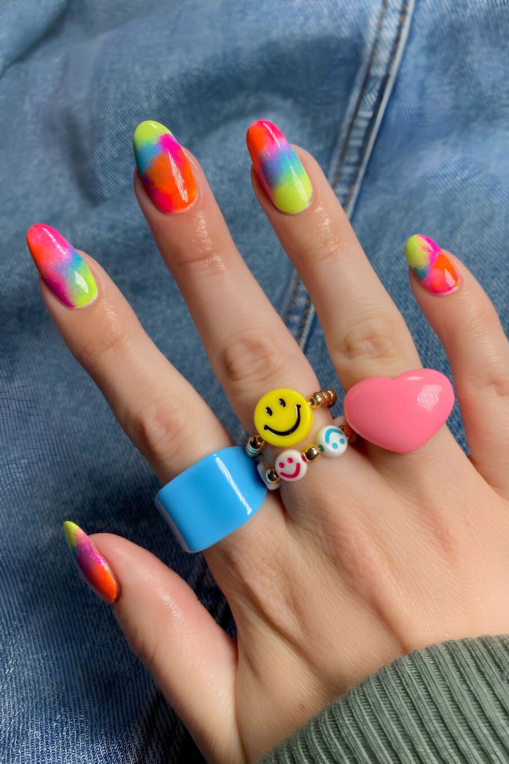 Colorful blended watercolor nails