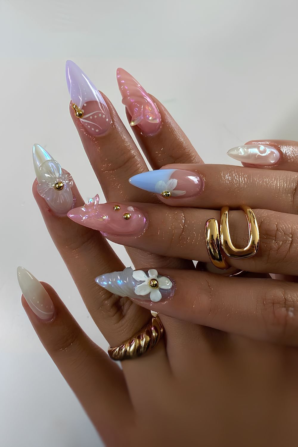 Colorful pastel 3D floral nails