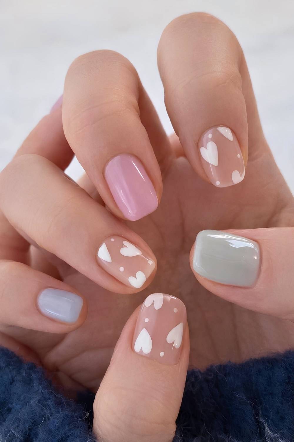 Colorful pastel nails with hearts