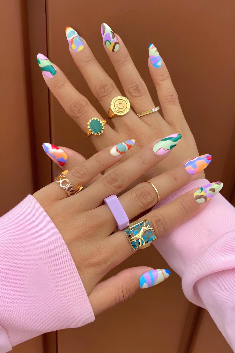 Colorful pastel nails with swirly design
