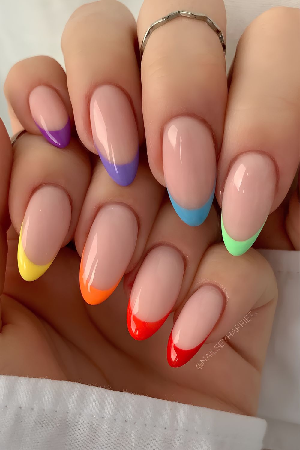 Colorful skittle French tip nails