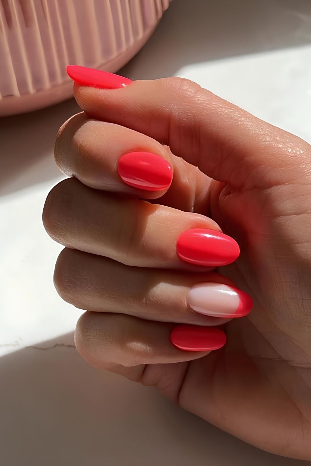 Coral mani with French tip accent