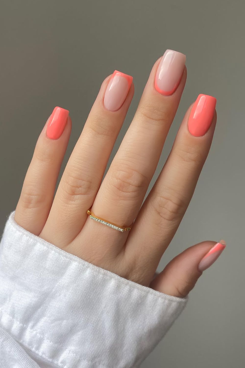Coral mix of French and solid nails