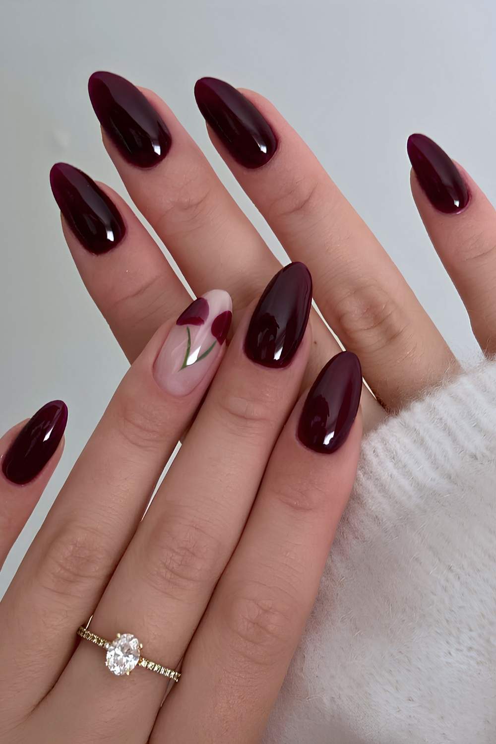 Dark red nails with cherry fruit art