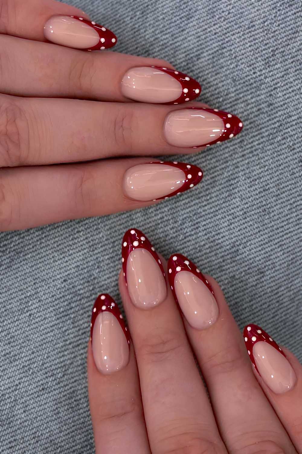 Dark red polka dot French manicure