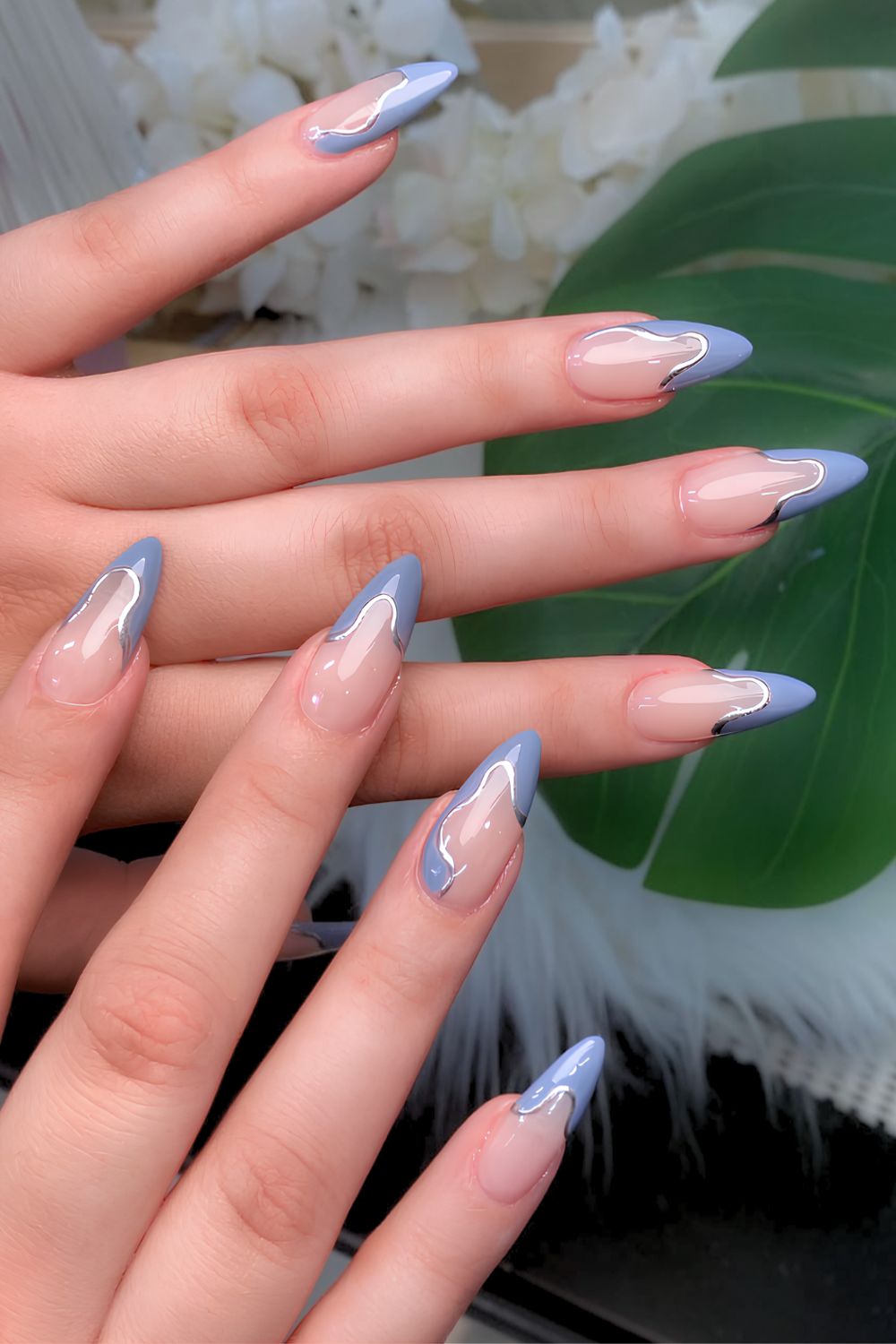 Denim blue abstract Fren manicure