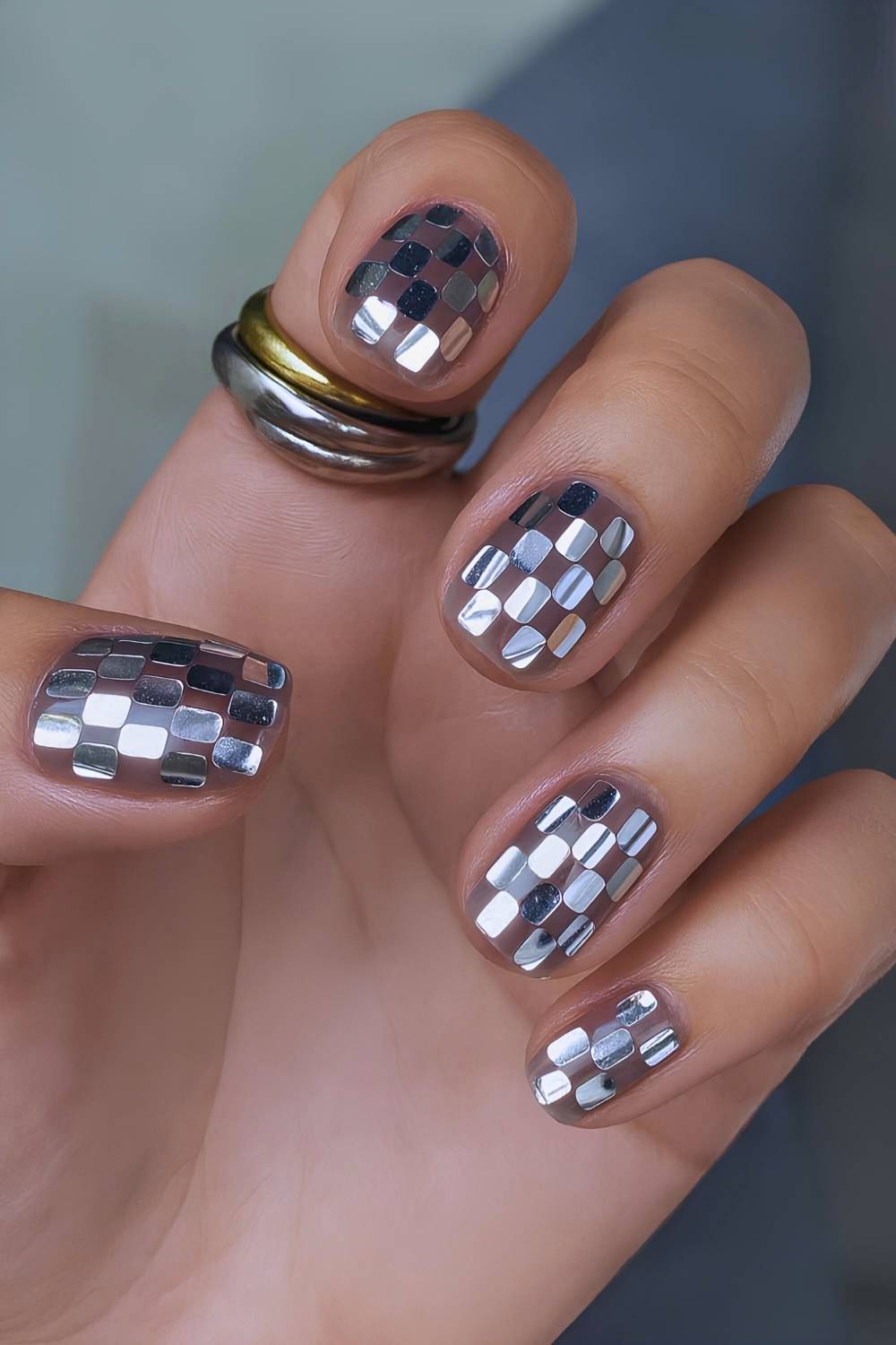 Disco ball inspired NYE nails
