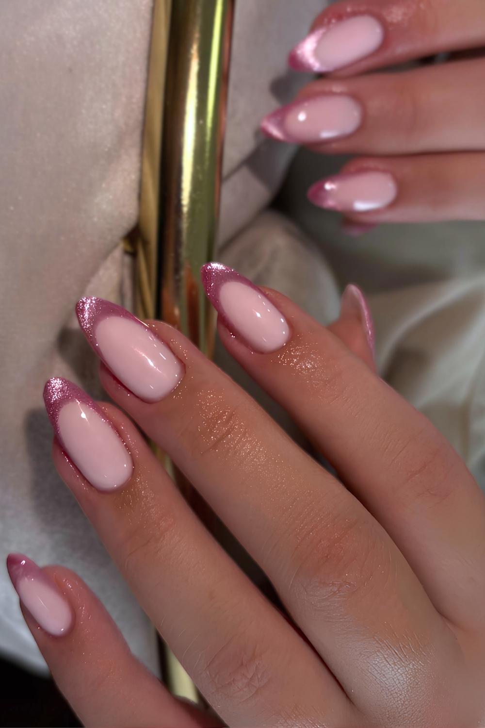 Dusty pink cat eye French nails