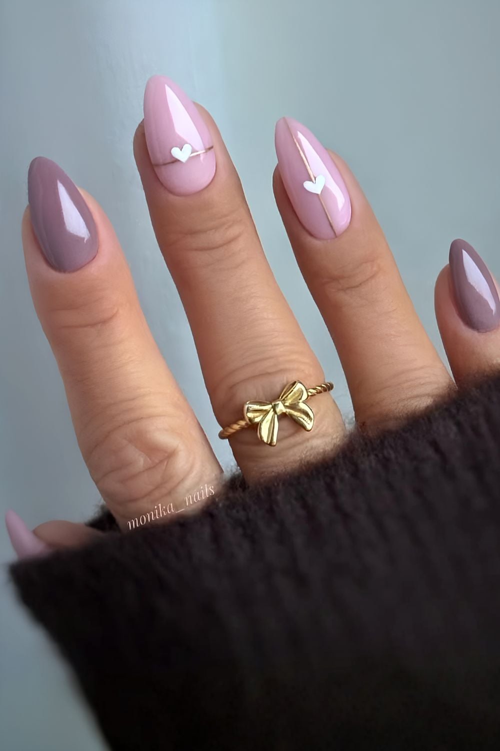 Dusty purple nails with micro heart art