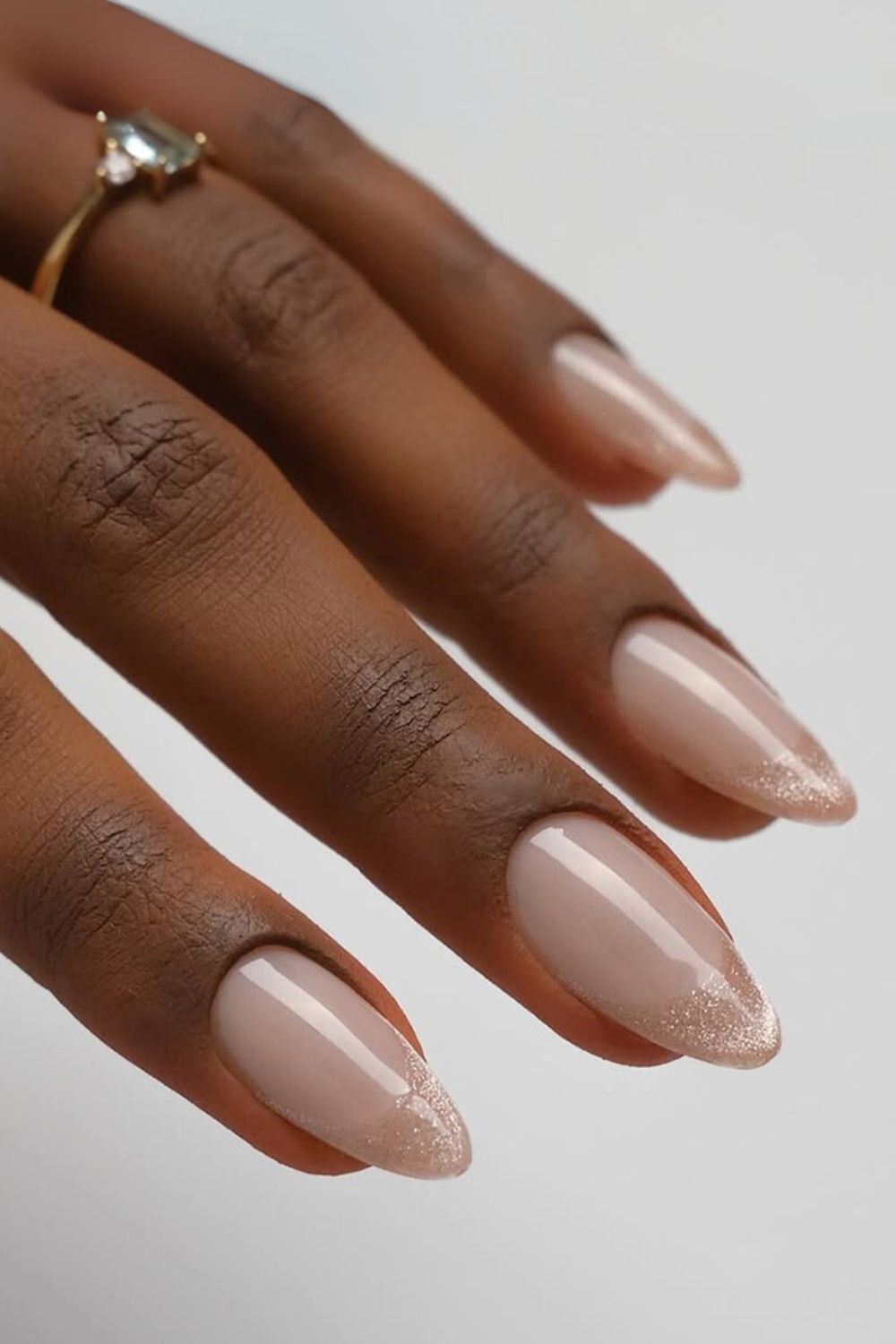 Elegant neutral cat eye French manicure
