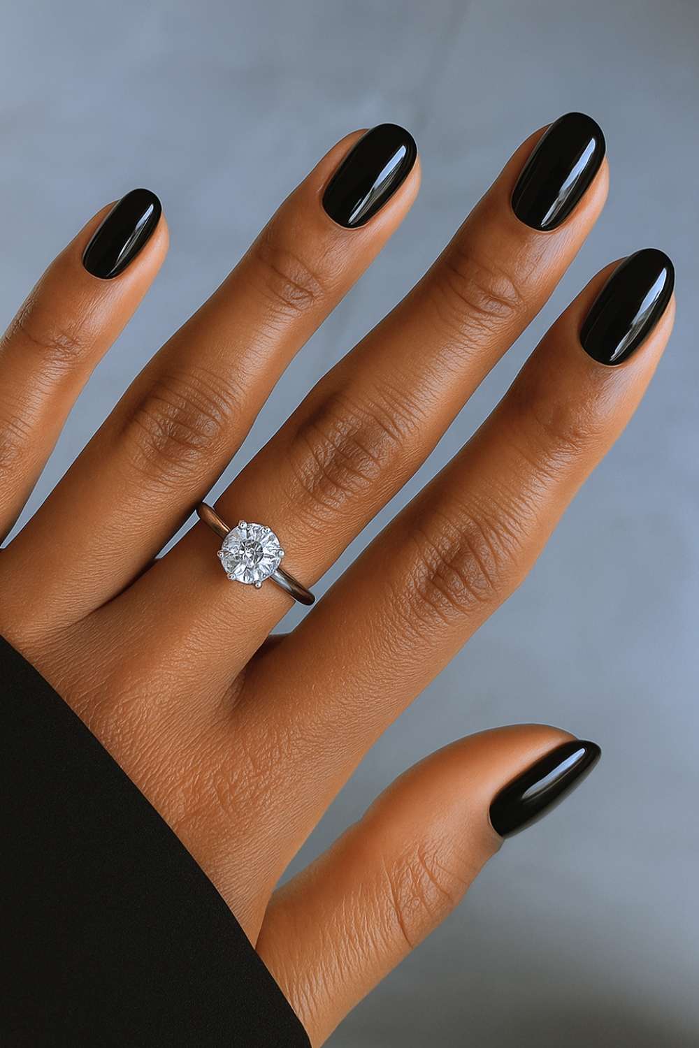 Elegant oval black manicure