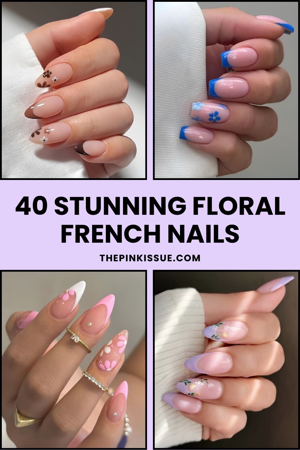 Floral French tip nails Pinterest