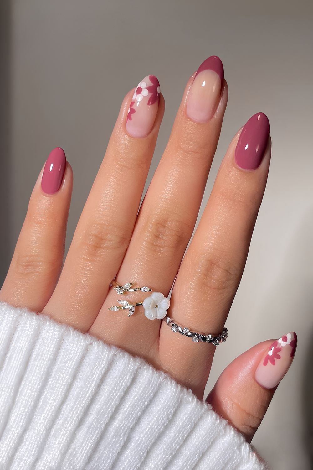 Floral pink mauve mani